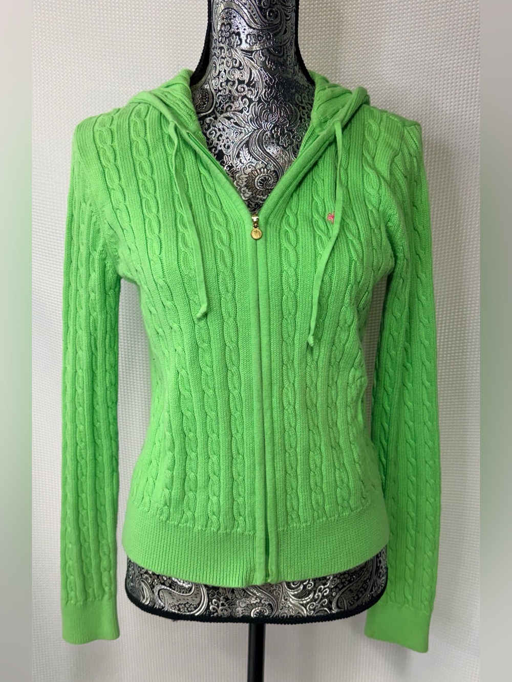 Lilly Pulitzer Neon Green Cable-Knit Zip Hoodie